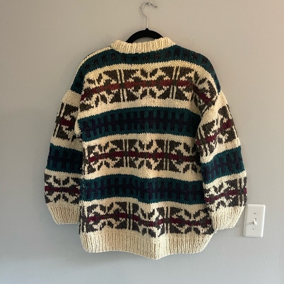 Vintage men's hand knit multicoloured chunky pure wool Nordic Scandi fair one sz - Picture 5 of 7